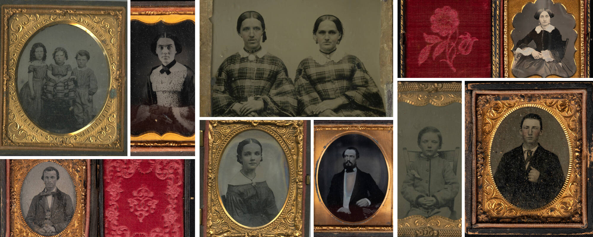 Collage of nine images from the GVSU Art Museum Collection that represent ambrotype photography.
